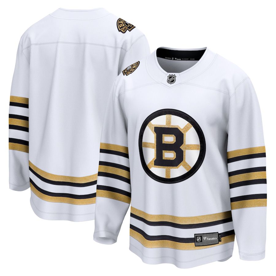 Men Boston Bruins Fanatics Branded White 100th Anniversary Premier Breakaway NHL Jersey